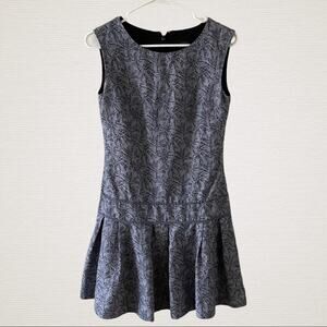 J. Crew Palm Tree Pleated Drop Waist Dress Womens 0 Navy Preppy Casual C0966